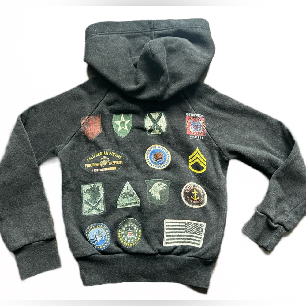 California Vintage Toddle Black Hoodie with Colorful Patches Trendy Sweatshirt